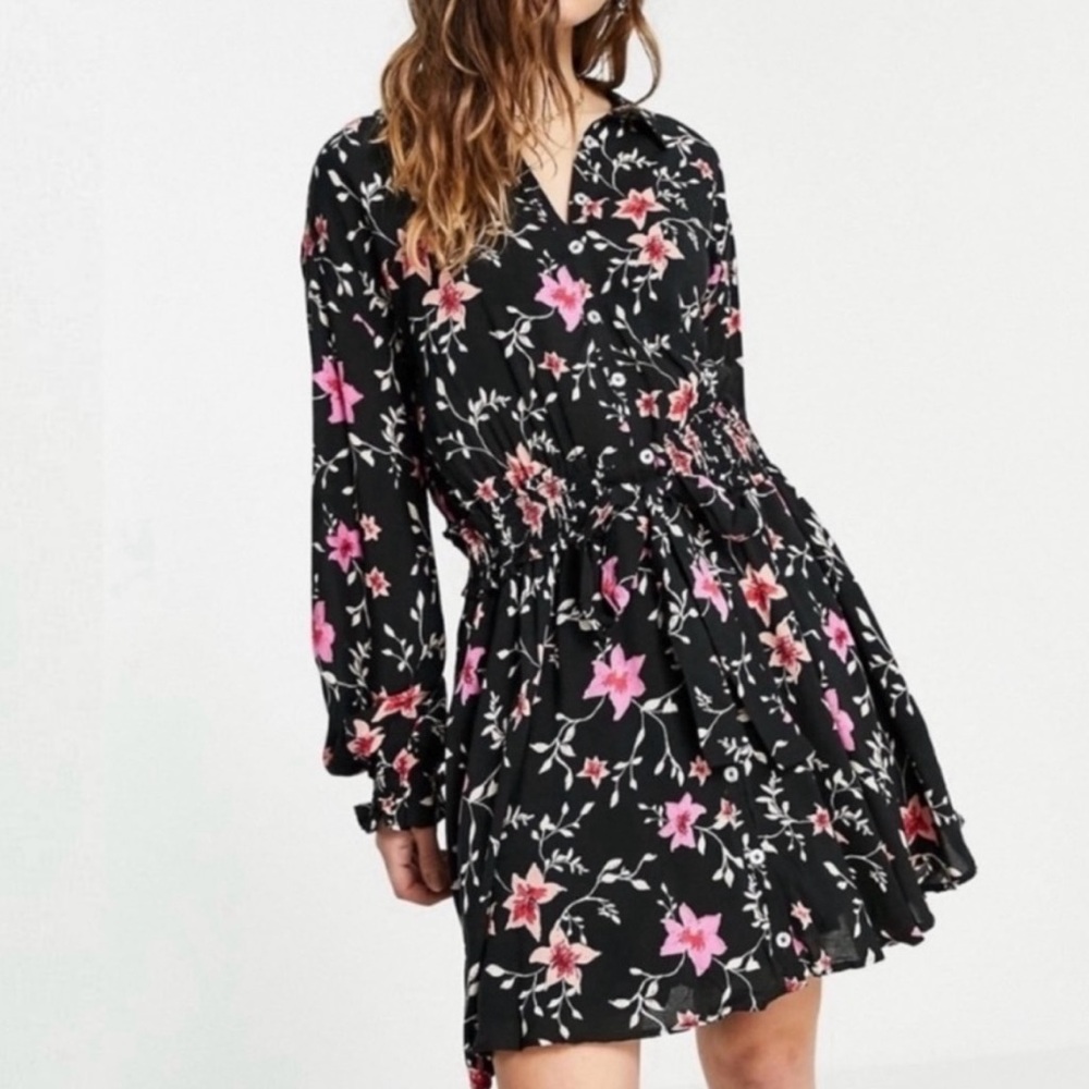 Free People Lighten Up Black & Pink With Floral Design Mini Size XS